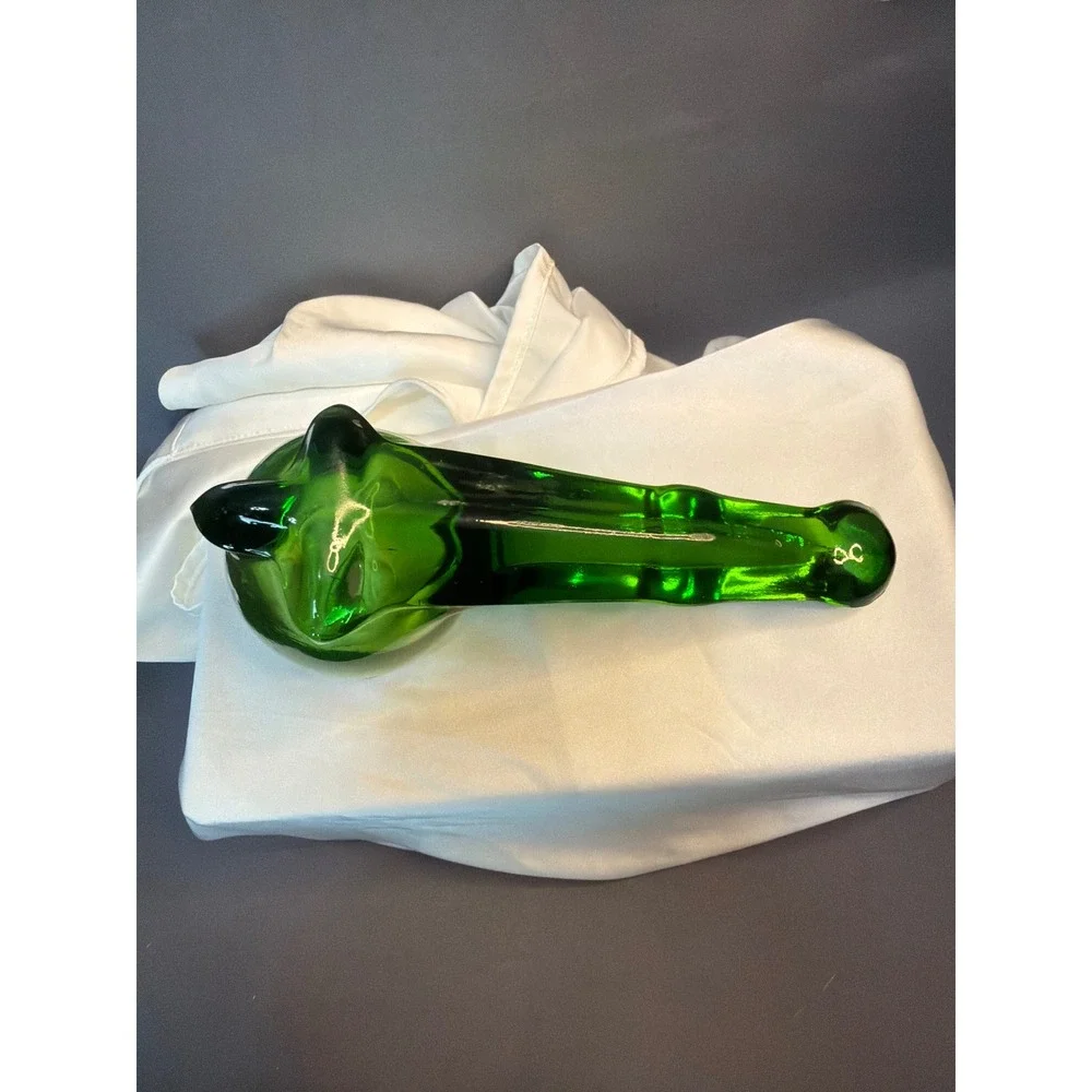 Vintage Emerald Green Glass Pipe Shaped Novelty Shot Glass Cup Barware 6 Inch
